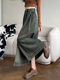 Vevesc Women Denim Skirt Y2k Emo 2000s Clothes Long Skirt Harajuku Korean 90s Fashion Vintage Gradient A-line Jean Skirt Grunge Clothes