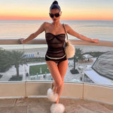 Vevesc  Black Mesh Ruched Strapless Mini Dresses For Women Sexy Night Club Dress Summer Beach Vacation Outfits 2024 Y2K Clothes