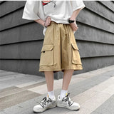 Vevesc Vintage Fashion Big Pocket Denim Cargo Shorts Y2k High Waist Straight Wide Leg  Summer New Knee-Length Pants