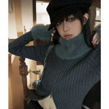 Vevesc Vintage American Y2k Aesthetic Sinple High End Sweaters Office Lady Constrast Color Zip Up Spliced Design Coats Harajuku Jumpers