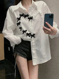 Vevesc Women White Shirts Blouses Vintage Harajuku 90s Aesthetic Y2k 2000s Elegant Polo-Neck Long Sleeve Shirts 2000s Clothes Spring