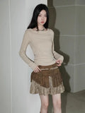Vevesc Vintage Heavy Fake Two Piece Skirt for Women Early Autumn New Ruched A-line Skirts Y2k E-Girl High Waist Faldas Mujer