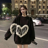 Vevesc Black Womens Clothing Vintage Street Sweatshirt Ins Pullover Hoodie Long Sleeves Casual Warm Oversize Baggy Ladies Tops Autumn