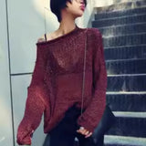 Vevesc  Hollow Out Thin Sweaters Women Tops Solid Korean Fashion Loose Pull Femme Spring Autumn Casual Simple Sueter Mujer