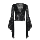 Vevesc Gothic Autumn New Halloween& Party Dark Wind Temperament Lace V-Neck Bead Chain Top Women