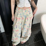 Vevesc  Streetwear Punk Printed High Waist Loose Straight Wide Leg Long Pant y2k Palazzo Trouser Summer Harajuku Casual Gothic Punk