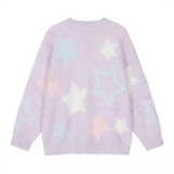 Vevesc Korean Mink Cashmere Pullovers O Neck Long Sleeve Y2K Sweater Women Sueter Mujer Knitted Star Print Preppy Style Sweet