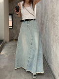 Vevesc Women's Blue A-line Long Skirt Vintage Y2k Skirt Harajuku Korean Streetwear Fashion Elegant Skirt 2000s Clothes Autumn