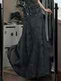 Vevesc Women's Black Gothic A-line Skirt Vintage Fashion Aesthetic Y2k Emo Oversize Long Skirt Harajuku Korean Emo Skirt 2000s Clothes