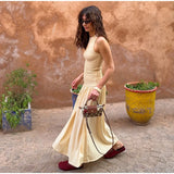 Vevesc  Elegant Patchwork Long Dress Women O-neck Sleeveless Pleated Female Dresses 2025 Summer Holiday Solid A-line Lady Loose Robe