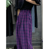 Vevesc  Vintage Plaid Wide Leg Pants Women High Waist Straight Casual Trousers Harajuku Korean Fashion Loose All Match Full Length