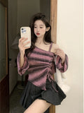 Vevesc Women Print Pullover Knitted Sweater Harajuku Korean Y2k Long Sleeves Oversize Sweaters Jumper Vintage 2000s Clothes Autumn