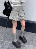 Vevesc Sweet Cool Ruched Bud Lantern Skirts Y2k E-Girl High Waist Lace Up Skirt For Women 2024 Summer New Gray Loose Faldas Mujer