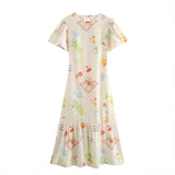 Vevesc  women's new fashion, leisure, slim and versatile sweet backless printed short-sleeved dress.