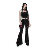 Vevesc Velvet High Waist Flare Pants Harajuku Fashion Cross Embroidery Soft Long Pant Women Autumn Mall Gothic Slim Trousers