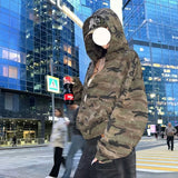 Vevesc American Retro Camouflage Hooded Sweatshirt Autumn New Hoodie Coat Women Y2k Long Sleeve Loose Zipper Tops Mujer