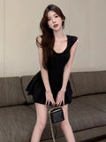 Vevesc Fashion Sexy Backless Lace Up Black Dresses Y2k E-Girl Slim Waist Dress for Women 2024 Summer New A-line Vestidos Mujer