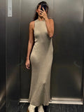 Vevesc Tight Sleeveless Knitted Long Dress For Women Hip Wrap Solid Color Round Neck Elegant Sexy 2024 Summer New Knitwear Dress