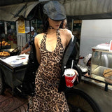 Vevesc Leopard Printed Sexy Woman Dresses Vintage Mini Backless Y2k Dress Short Streetwear Party Female Fashion Hotsweet Chic