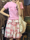 Vevesc  Plaid Skirts Women Bow Bandage Stretch High Waist Vintage Summer Fashion Loose Sweet Female Skirt Casual Chic