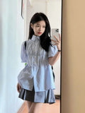 Vevesc French Elegant Fairy Short Sleeve Clothes Draped All Match Korean Preppy Style Buttons Girl Blouse Y2k Aesthetic Punk Shirts