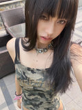 Vevesc American Vintage Camouflage Vest for Women 2024 Summer New Slim Fit Tank Top Y2k E-Girl Sexy Off Shoulder Camisole Tops