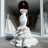 Vevesc Mermaid Wedding Dresses With Ruffles Tiered Bottom Black Girls Bridal Dress Custom Made  Wedding Reception Dress