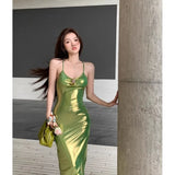 Vevesc Sexy Backless Suspender Dress Spring 2024 New Waist Tightening Slimming Dresses Decorative Bag Buttocks Long Vestido