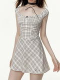 Vevesc  Summer New Dress Spicy Girl Plaid Slim Fit Dresses Folds Patchwork Sexy Design Y2k Vestidos De Mujer Sweet Women's Clothing