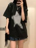 Vevesc 2024 Hip Hop Streetwear T Shirts Women Harajuku Grunge Star Print Short Sleeve Tees Gothic Loose Removable Y2K Tops Vintage