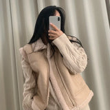 Vevesc Korean Chic Leather Vest Coat Women Autumn Winter New Lapel Neck Zipper Jackets Y2k E-Girl Slim Fit Sleeveless Tops Mujer