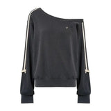 Vevesc Contrast Color Lace Bow Preppy Style Korean Sudaderas Mujer Skew Collar Hoodies Women Chic Striped Long Sleeve Y2k Sweatshirts