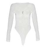 Vevesc E-girl Techwear Solid Hollow Out Long Sleeve Skinny Bodysuits Cyber Y2K V-neck Tops Women Gothic Bodysuit Streetwear