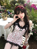 Vevesc Lace Patchwork Sexy Fairy Dresses Women Y2k Aesthetic Robe Printing Split Dress Harajuku Bow Grunge Backless Vestido De Mujer