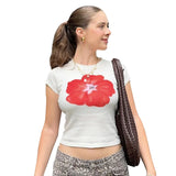 Vevesc Floral Print White Graphic Tees Casual Y2k Going Out Crop Tops Woman 2024 Summer Fashion T Shirt