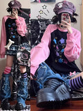 Vevesc Y2K Aesthetic Star Print Hoodies Women Harajuku Kpop Casual Oversized Sweatshirts Streetwear Loose Pullover Tops E-girl Tshirt