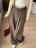 Vevesc  Gray Suit Pants Women's Spring New Casual Loose High Waist Women's Pants Solid Color Fashion Double Buckle Wide Leg Pants Women