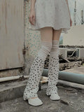 Vevesc  Spicy Girl JK Calf Leg Cover Splicing Over Knee Flare Long Socks Pile Socks for Women Lolita Polka Dot Leg Warmers