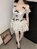 Vevesc  Y2k Matching Sets Short Sleeve Camisole Crop Tops+Ruffles High Waist Mini Skirts Bow Dot Female Slim Sweet 2025 Women Clothing