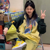 Vevesc Streetwear Print Hoodies Women Y2K Harajuku Oversized Patchwork Sweatshirt Vintage Korean Plus Fleece Thick Pullovers Tops
