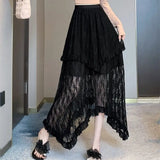 Vevesc Lace Fairycore Tulle Women Skirt Sweet Ruffle White Skirts Vintage Korean Style Streetwear Patchwork Irregular Skirt