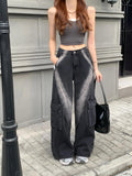 Vevesc Grey High Waist Women Jeans 90S Hip-hop Style Fashion Vintage Streetwear Y2K Wide Leg Jean 2025 Female Trouser Baggy Denim Pants