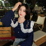 Vevesc Women Blue Shirts and Blouses 90s Harajuku Y2k 2000s Aesthetic Fashion Vintage Peter Pan Collar Long Sleeve Shirt Top Clothes