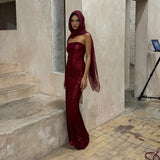 Vevesc  Elegant Sequins Women's Dresses Chic Off-shoulder Sleeveless Sling Female Maxi Dress Solid Hip Package Lady Vestidos Evening
