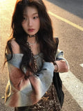 Vevesc Grunge Slash Neck Women Cardigans Y2k Aesthetic Loose Vintage Gradient Stripe Sweaters Single Breasted Harajuku Knitwear Female