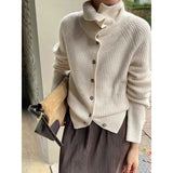 Vevesc Elegant Turtleneck Knitted Cardigans Women Korean Style Long Sleeve Sweaters Autumn Winter Loose Casual Knitted Coat