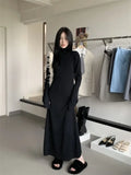 Vevesc Korean Style Knitted Dress Women Turtleneck Long Sleeve Maxi Dress Casual Elegant Black Bodycon Dress Female Winter