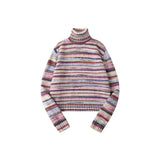 Vevesc Y2K Striped Sweater Women Harajuku Turtleneck Knit Pullovers Korean Patchwork Knitwears Vintage O Neck Slim Jumpers Tops