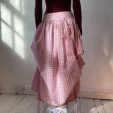 Vevesc Vintage High Waisted Drawstring Flowy Long Skirt Aesthetic Plaid Midi Skirt Summer Loose Fit Maxi Skirts Y2k Fairy Streetwear