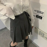 Vevesc Y2K Pleated Skirts Women Streetwear Bandage Mini Skirt Preppy Korean Elegant High Waist Lace Up All Match A Line Skirts